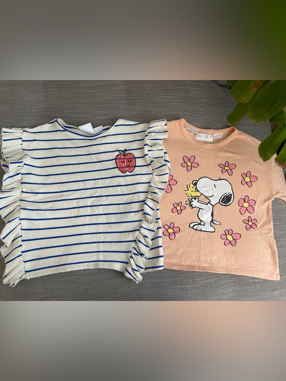 Zara Shirt Bundle- Cream Top with Blue Stripes and Snoopy Tshirt